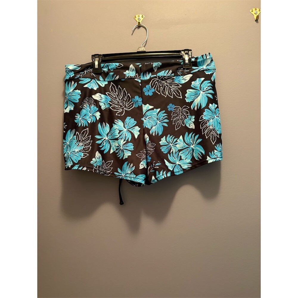 Aqua Eve Swim Shorts Womens 2XL Blue Teal Black Tropical Floral Drawstring - Picture 4 of 7